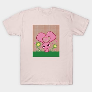 Cute Pink Love Bunny Cottage Fence Heart and Sunflowers T-Shirt